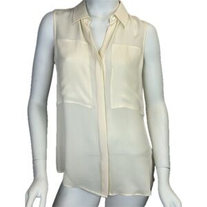 Theory Womens Duria 100% Silk Sleeveless Button Down Cream Blouse Size M